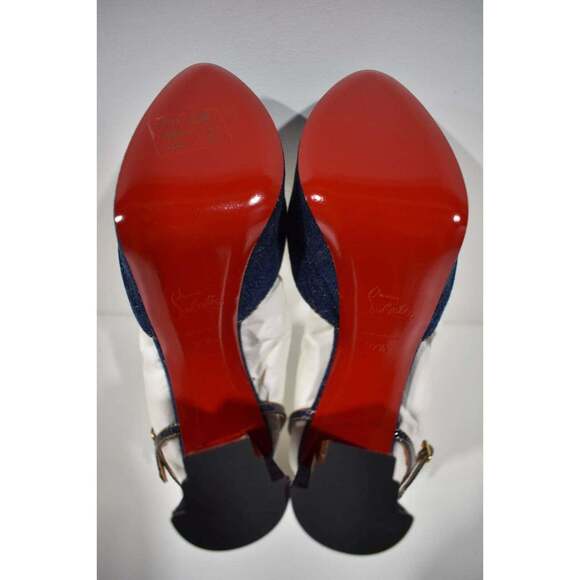 Christian Louboutin Coluna Pump 130 Denim Blue Ankle Strap Platform Heel 37.5 - Picture 12 of 12